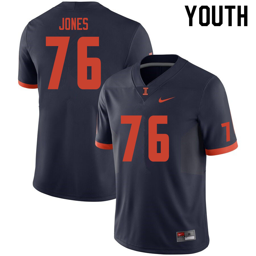 Youth #76 Brevyn Jones Illinois Fighting Illini College Football Jerseys Sale-Navy